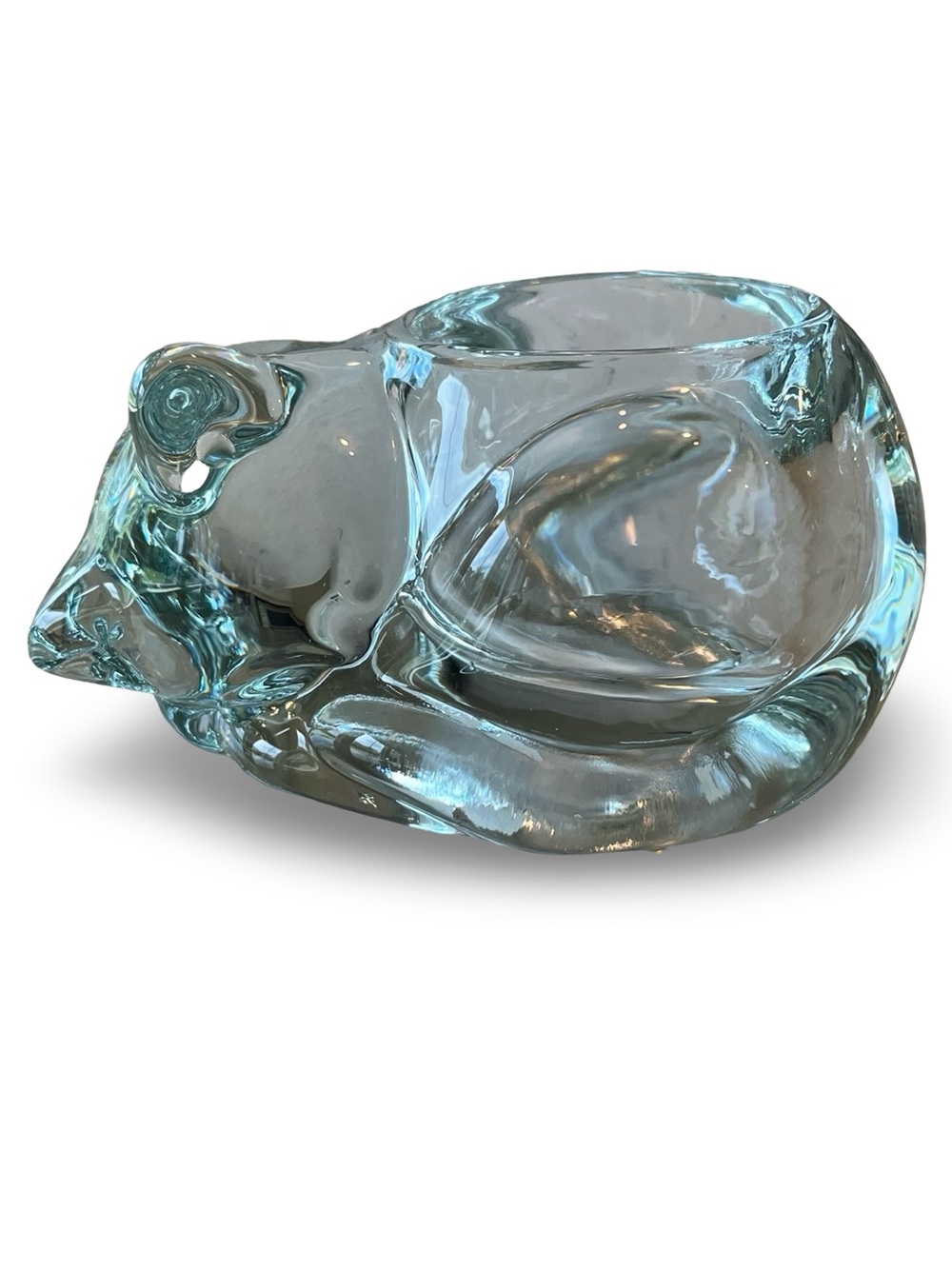 Vintage Indiana Glass Clear Crystal Sleeping Cat Votive/ Tealight Candle Holder